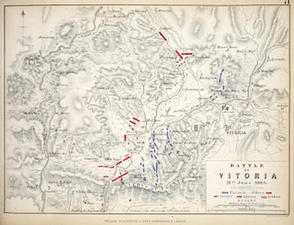 Carte de la bataille de Vitoria, publiée par William Blackwood and Sons, Édimbourg et Londres, 1848